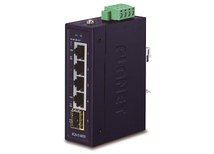 Planet IGS-510TF Switch průmyslový, 4x 1000Base-t, 1x SFP, dual power, 9-48VDC, -40 +75°C