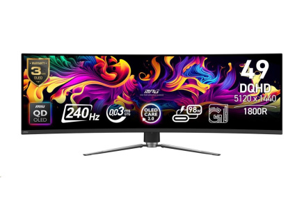 MSI LCD MPG 491CQPX QD-OLED, 49", 5120x1440, QD-OLED, 0,03ms, VESA 100x100, Black MSI LCD MPG 491CQPX QD-OLED, 49", 5120x1440, QD-OLED, 0,03ms, VESA 100x100, Black