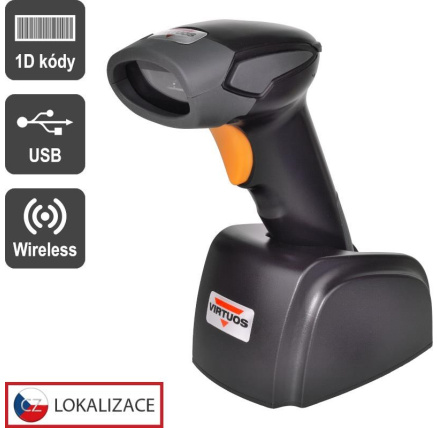 Virtuos CCD čtečka Virtuos HW-311A, bezdrátová, USB základna, černá