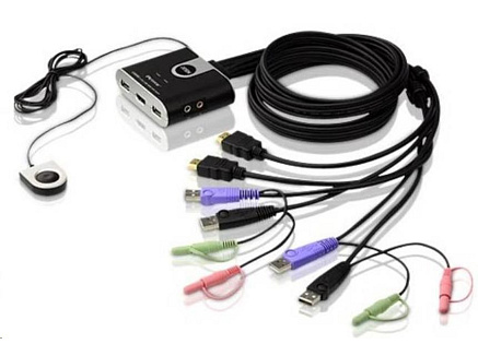 ATEN 2-port HDMI KVM USB2.0 mini, audio, 1.2m kabely, DO