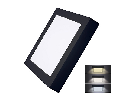 Solight LED mini panel CCT, přisazený, 18W, 1530lm, 3000K, 4000K, 6000K, čtvercový, černá barva