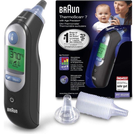 Braun IRT 6520 ThermoScan 7 bezdotykový teploměr, digitální, ušní, paměť na 9 měření, černá