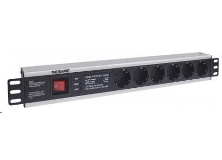 Intellinet 19" 1.5U Rackmount 6-Way Power Strip - German Type, rozvodný panel, 6x DE zásuvka, 3m kabel,přepěťová ochrana