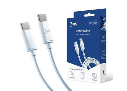 3mk datový kabel - Hyper Cable C to C 2m 100W, bílá
