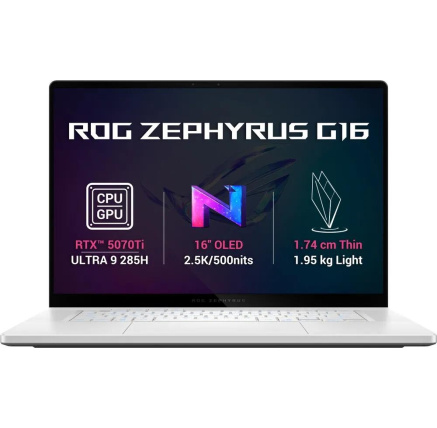 ASUS NTB ROG Zephyrus G16 (GU605CR-NEBULA169X), Ultra 9 285H, 16" 2.5K, 32GB, 2TB SSD, Intel Arc+RTX 5070, W11P, White