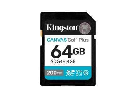 Kingston SDXC karta 64GB Canvas Go! Plus, R:200/W:160MB/s, Class 10, UHS-I, U3, V30