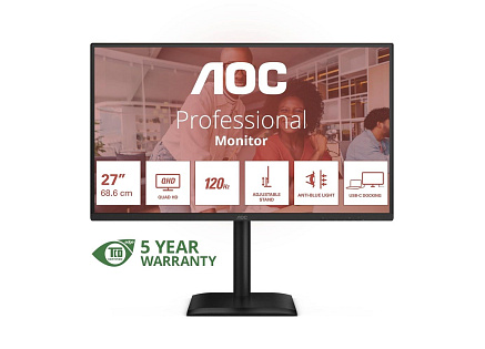 AOC MT 27" Q27E4CV - 2560x1440,IPS,120Hz,1xHDMI,1xDP,1xDP out,USBhub,USB-C(PD 90W),Repro,Pivot