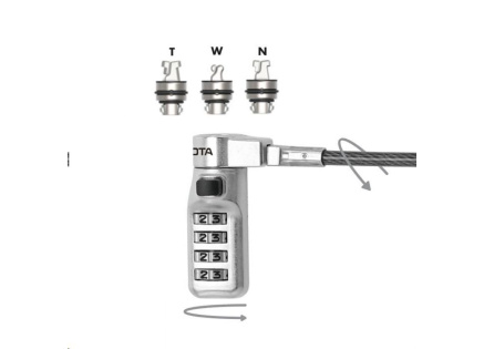 DICOTA Universal Security Cable Lock, 3 Exchangeable heads fits all slots, preset code