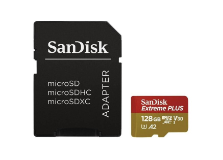 SanDisk micro SDXC karta 128GB Extreme PLUS (200 MB/s Class 10, UHS-I U3 V30) + adaptér