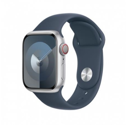 APPLE Watch Series 9 GPS + Cellular 45mm Silver Aluminium Case with Storm Blue Sport Band - M/L