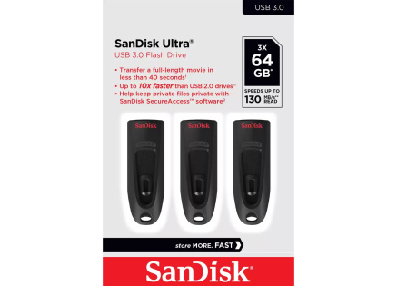 SanDisk Flash Disk 64GB Ultra, USB 3.0, Černá, 3 Pack SanDisk Flash Disk 64GB Ultra, USB 3.0, Černá, 3 Pack