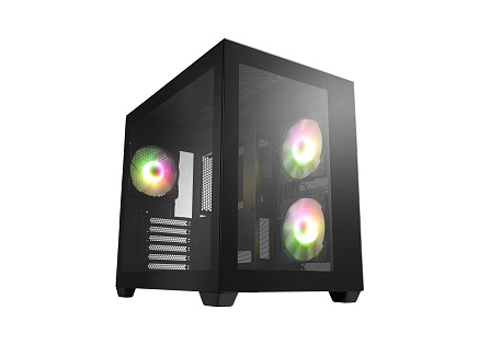 Fortron skříň Midi Tower CMT380B, průhledná bočnice, ATX, 3x RGB větrák, černá