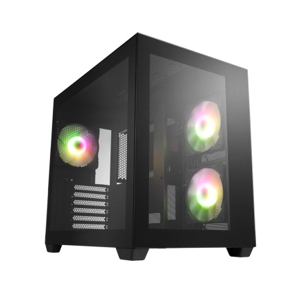 Fortron skříň Midi Tower CMT380B, průhledná bočnice, ATX, 3x RGB větrák, černá