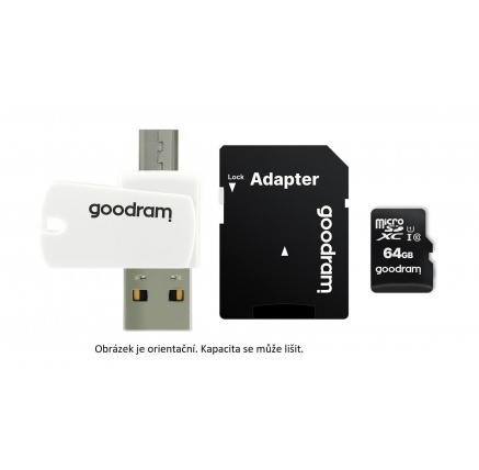 GOODRAM microSDHC karta 32GB M1A4 All-in-one (R:100/W:10 MB/s), UHS-I Class 10, U1 + Adapter + OTG card reader/čtečka GOODRAM microSDHC karta 32GB M1A4 All-in-one (R:100/W:10 MB/s), UHS-I Class 10, U1 + Adapter + OTG card reader/čtečka