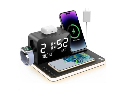 WG Multifunkční zařízení 7v1 (hodiny, datum, teplota, nabíječka telefon+hodinky+sluchátka) WG Multifunkční zařízení 7v1 (hodiny, datum, teplota, nabíječka telefon+hodinky+sluchátka)