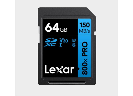 Lexar SDXC 800x Pro UHS-I cards, C10 (V30) U3, R150, 64GB
