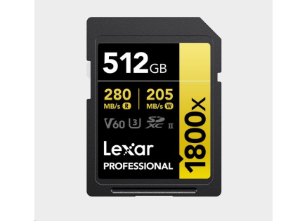 Lexar SDXC Pro 1800x U3 UHS-II R280/W210 (V60) 512GB Lexar SDXC Pro 1800x U3 UHS-II R280/W210 (V60) 512GB