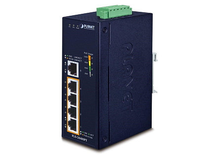 Planet switch IGS-504HPT, průmysl.verze 5xGbE, DIN, 4xPoE+, IP40, -40 až 75°C, 12-56V
