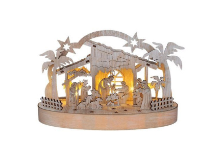 Solight vánoční dřevěný betlém podsvícený, 5x LED, přírodní dřevo, 25cm, 2x AA