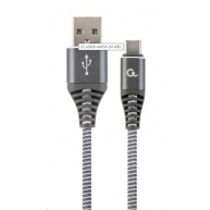 GEMBIRD Kabel USB 2.0 AM na Type-C kabel (AM/CM), 2m, opletený, šedo-bílý, blister, PREMIUM QUALITY