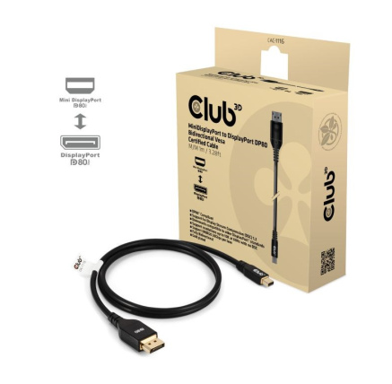 Club3D Kabel MiniDisplayPort na DisplayPort 2.1 Certifikovaný, Oboustranný, 10K60Hz, DSC1.2, UHBR10, 1m Club3D Kabel MiniDisplayPort na DisplayPort 2.1 Certifikovaný, Oboustranný, 10K60Hz, DSC1.2, UHBR10, 1m