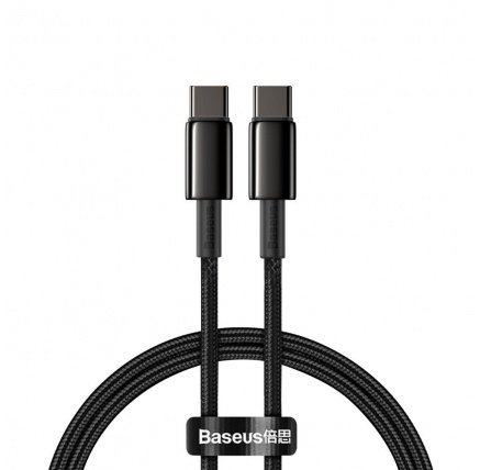Baseus Tungsten Gold rychlonabíjecí / datový kabel USB-C na USB-C 100W 1m, černá