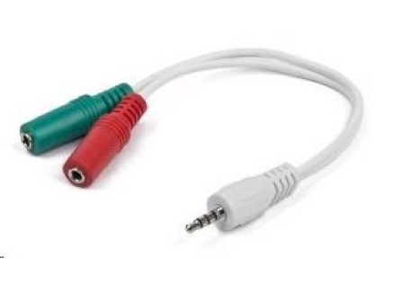 GEMBIRD Kabel rozdvojka jack 3,5mm (4 pólový) na 2x3,5mm M/F, 20cm, bíla