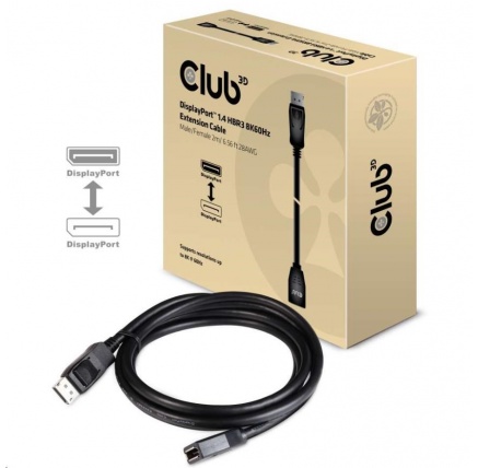 Club3D Kabel prodlužovací DisplayPort 1.4 HBR3 8K60Hz (M/F), 2m, 28 AWG