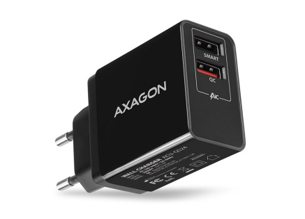 AXAGON ACU-QS24, QC & SMART nabíjačka do siete 24W, 2x port USB-A, QC3.0/AFC/FCP + 5V/1,2A AXAGON ACU-QS24, QC & SMART nabíjačka do siete 24W, 2x port USB-A, QC3.0/AFC/FCP + 5V/1,2A