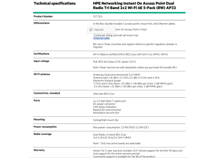 HPE Networking Instant On Access Point Dual Radio Tri Band 2x2 Wi-Fi 6E 5-Pack (RW) AP32