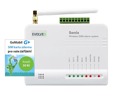 EVOLVEO Sonix - bezdrátový GSM alarm (4 ks dálk. ovl.,PIR čidlo pohybu,čidlo na dveře/okno,externí repro,Android/iPhone