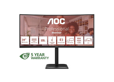 AOC MT 34" CU34E4CV - 3440x1440,VA,120Hz,HDR10,2xHDMI,DP,USBhub,USB-C,RJ45,repro,Zakřivený