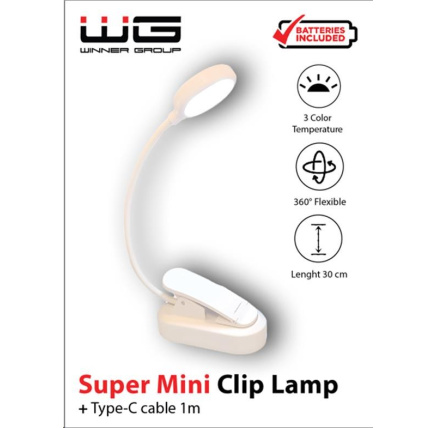 WG - Led lampička WG Noční čtenář, s klipem, bílá