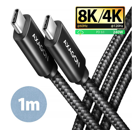 AXAGON BUCM4X-CM10AB NewGEN+ kabel USB-C <-> USB-C, 1m, USB4 Gen 3×2, PD 240W 5A, 8K HD, ALU, oplet, černý AXAGON BUCM4X-CM10AB NewGEN+ kabel USB-C <-> USB-C, 1m, USB4 Gen 3×2, PD 240W 5A, 8K HD, ALU, oplet, černý