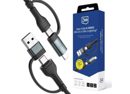 3mk Hyper kabel N-SERIES 2 in 2 A/C - C/Lightning 1.2m 9V/2A 60W černý