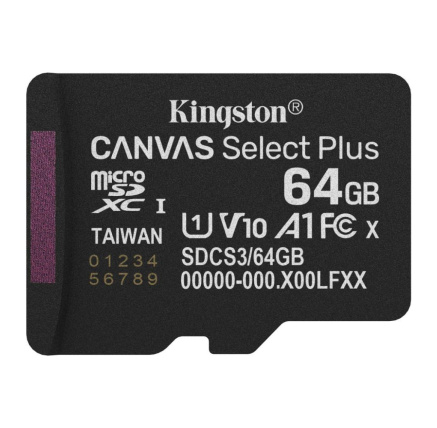Kingston MicroSDXC karta 64GB Canvas Select Plus, U1, V10, A1