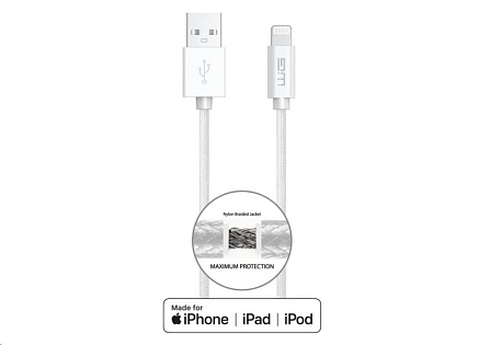 WG - Datový kabel Lightning MFI na USB-A, 1 metr, 2,4A , bílá