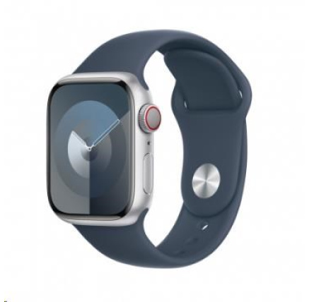 APPLE Watch Series 9 GPS + Cellular 41mm Silver Aluminium Case with Storm Blue Sport Band - S/M
