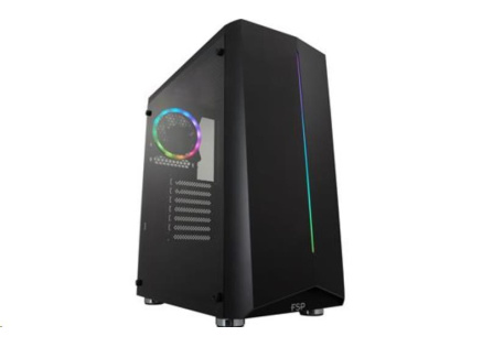 Fortron skříň Midi Tower CMT151 Black, průhledná bočnice, 1 x A. RGB LED 120 mm ventilátor