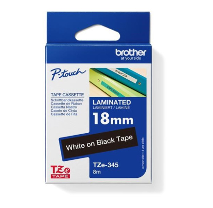 BROTHER TZE345 - kazeta TZ šířky 18mm, laminovaná TZE-345, černá/bílé písmo BROTHER TZE345 - kazeta TZ šířky 18mm, laminovaná TZE-345, černá/bílé písmo