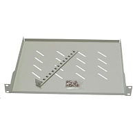 BAZAR - LEXI-Net 19" police s perforací 1U/650mm, nosnost 45kg, zadní nastavitelný úchyt, šedá - prohnutá