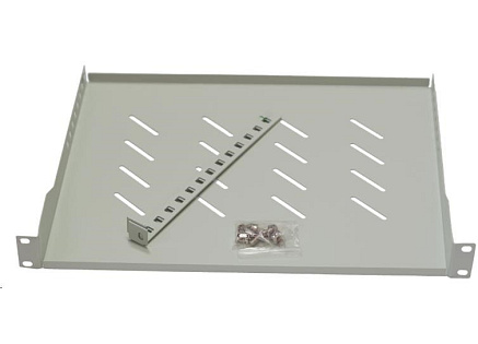 BAZAR - LEXI-Net 19" police s perforací 1U/650mm, nosnost 45kg, zadní nastavitelný úchyt, šedá - prohnutá
