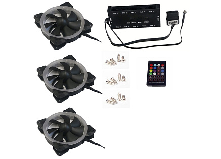 EUROCASE ventilátor RGB 120mm (Turbine blade, FullControl Led), set 3ks + controller