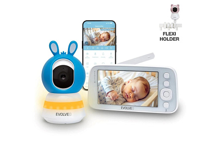 EVOLVEO Baby Monitor N5, Set videochůvičky s 360° dohledem, obousměrnou komunikací a ukolébavkami, modrá