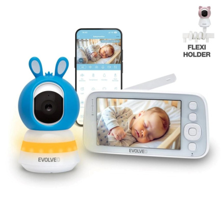 EVOLVEO Baby Monitor N5, Set videochůvičky s 360° dohledem, obousměrnou komunikací a ukolébavkami, modrá EVOLVEO Baby Monitor N5, Set videochůvičky s 360° dohledem, obousměrnou komunikací a ukolébavkami, modrá