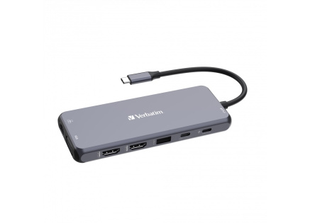 VERBATIM Hub USB-C Pro Multiport 14 Port, 5x USB-A, 2x USB-C, 2x HDMI, 1xVGA, RJ45, 3.5mm Jack audio, microSD/SD, šedá