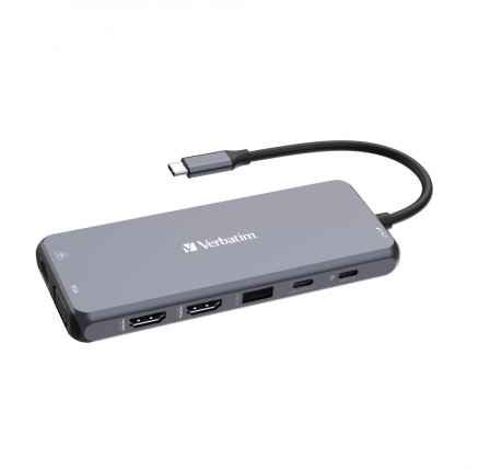 VERBATIM Hub USB-C Pro Multiport 14 Port, 5x USB-A, 2x USB-C, 2x HDMI, 1xVGA, RJ45, 3.5mm Jack audio, microSD/SD, šedá VERBATIM Hub USB-C Pro Multiport 14 Port, 5x USB-A, 2x USB-C, 2x HDMI, 1xVGA, RJ45, 3.5mm Jack audio, microSD/SD, šedá