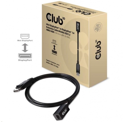 Club3D Prodlužovací kabel Mini DisplayPort 1.4 na DisplayPort 8K 60Hz DSC 1.2 HBR3 HDR Bidirectional (F/M), 1m Club3D Prodlužovací kabel Mini DisplayPort 1.4 na DisplayPort 8K 60Hz DSC 1.2 HBR3 HDR Bidirectional (F/M), 1m