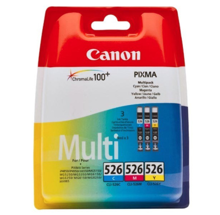 Canon CARTRIDGE CLI-526 C/M/Y Multi pack pro PIXMA MG5150, IP4x50, MG5x50, MG8250, MX715 (450 str.) Canon CARTRIDGE CLI-526 C/M/Y Multi pack pro PIXMA MG5150, IP4x50, MG5x50, MG8250, MX715 (450 str.)