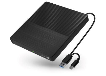 CONNECT IT Externí mechanika CD/DVD 3v1 SlimDrive, čtečka MicroSD/SD, 2xUSB, USB-A/USB-C, černá